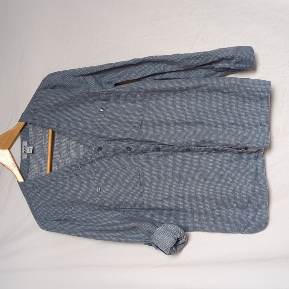 DKNY blouse Women's Long Sleeve linen button front Shirt L - Picture 13 of 13